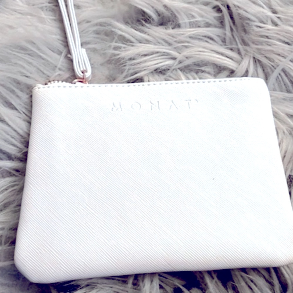 Monat White Faux Leather Wristlet